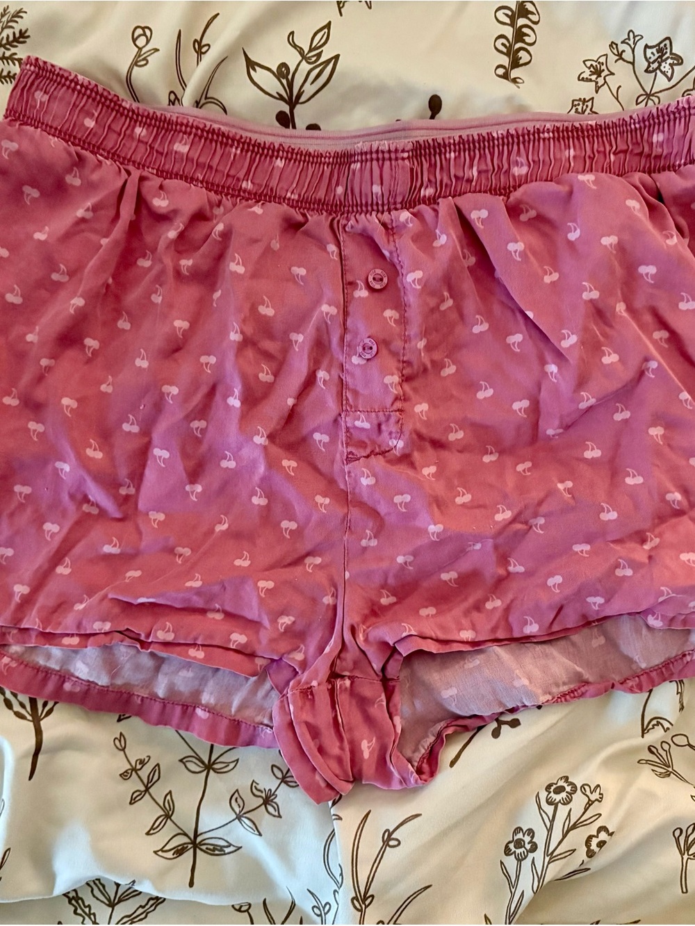 Victoria's Secret Pink Cherry-Print Button-Front Sleep Shorts